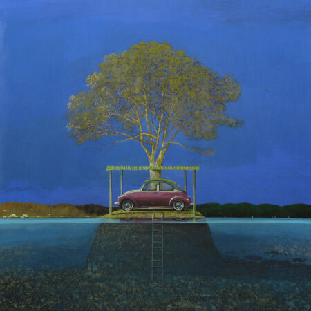 Punto di sosta 50x50 olio su tavola, Tra acqua e cielo