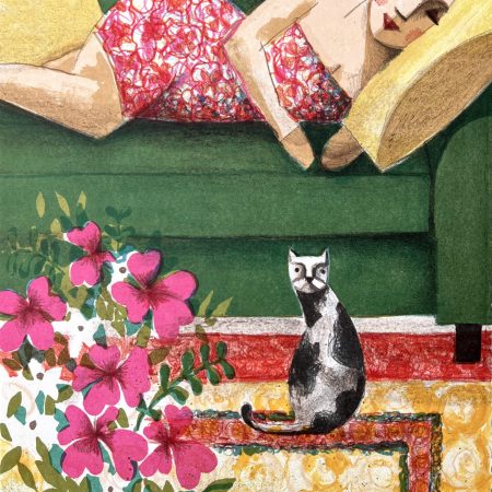 Cat and flower 42 x 19 cm